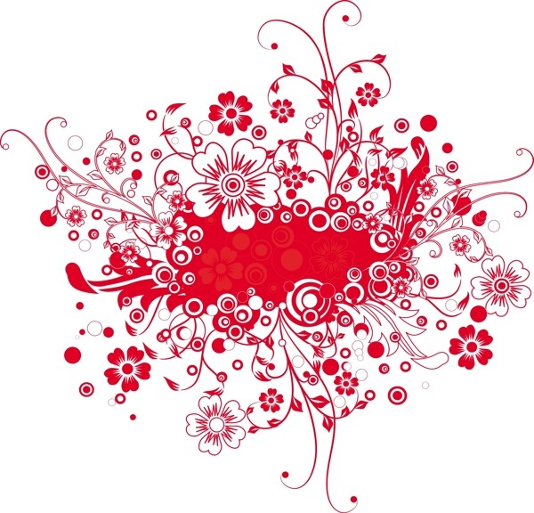红色的花的帧矢量插图