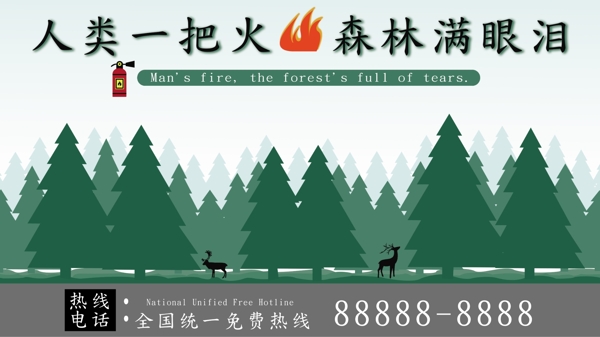 原创森林防火平面小清新森林防火宣传展板