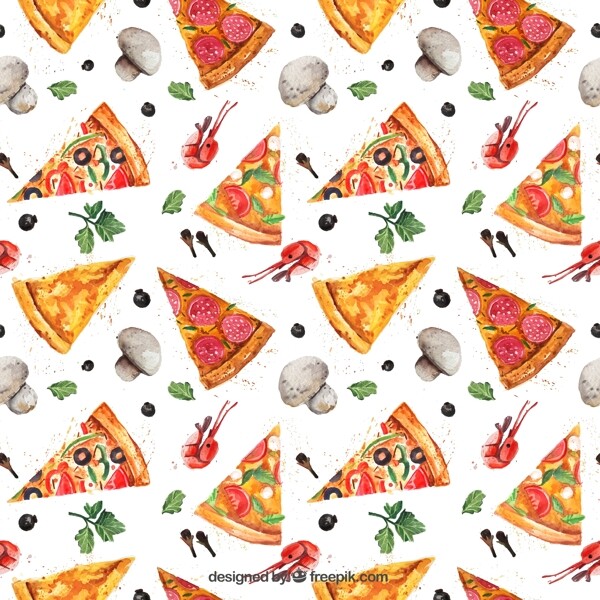 三角披萨和蘑菇无缝背景矢量图