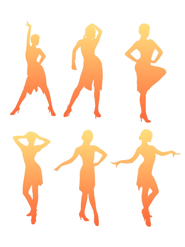 简约风彩色渐变女性人物拉丁舞舞蹈剪影元素