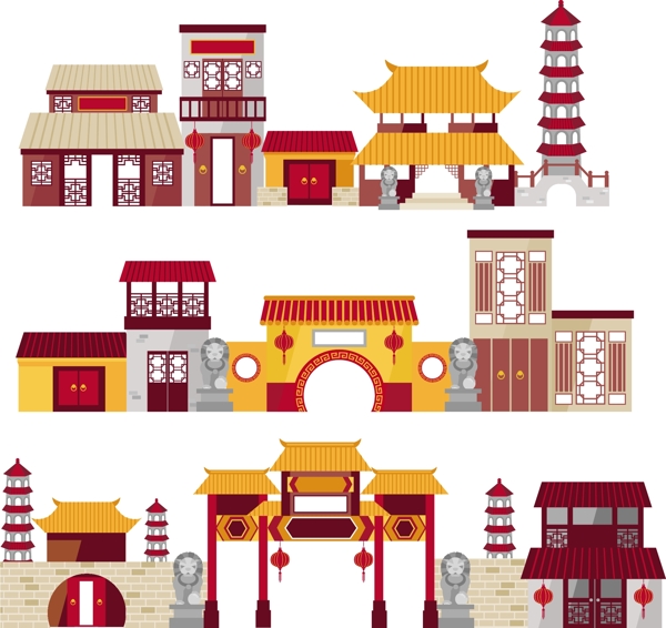 中国传统文化建筑矢量图