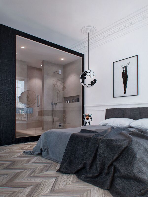 现代时尚卧室黑边玻璃门室内装修效果图
