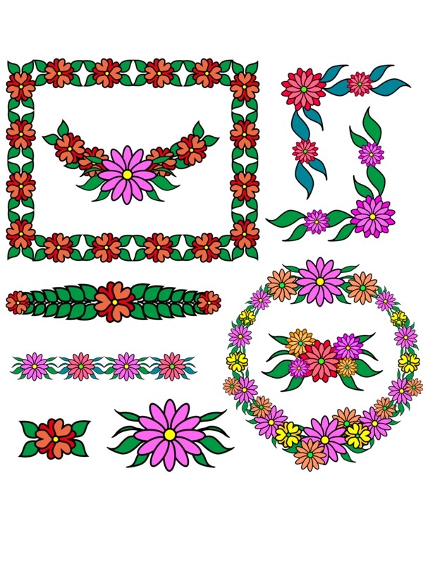 手绘插画花卉花边边框装饰素材