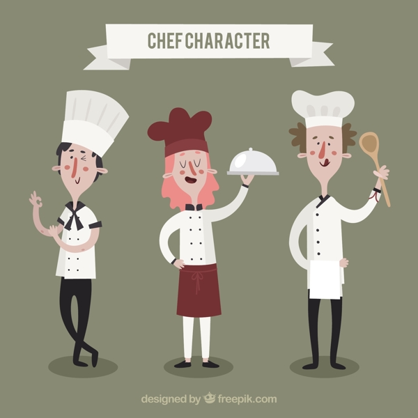 不同姿势的厨师人物插图