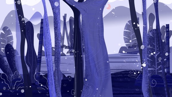 紫色树林插画背景设计