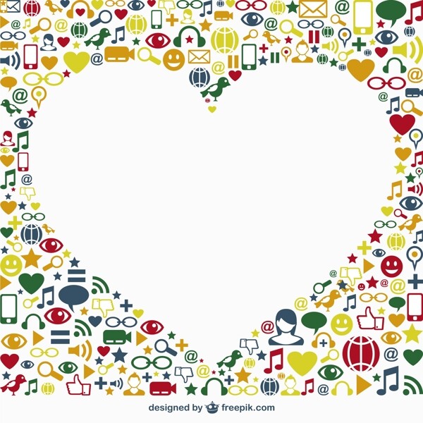 社交媒体的图标围绕着一个白色的心