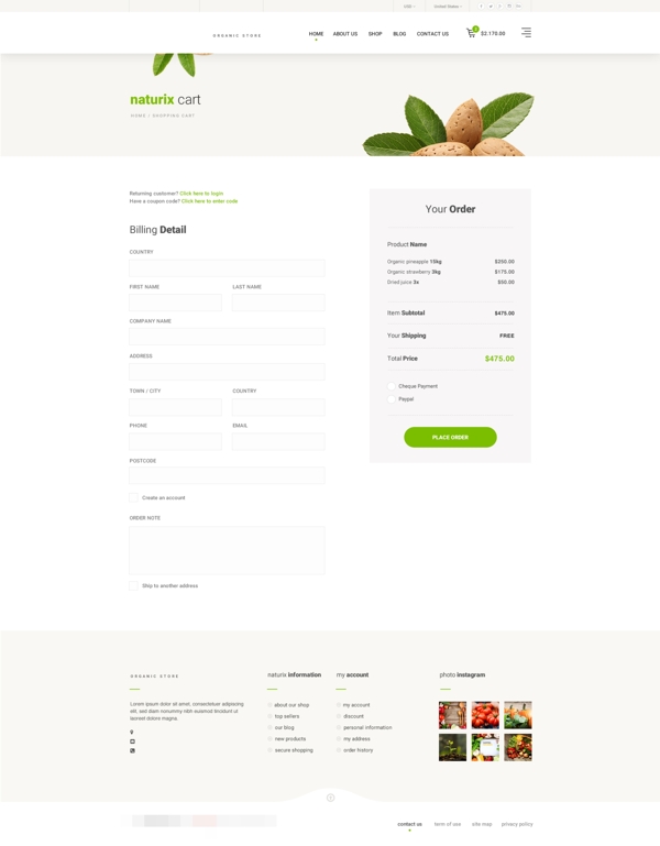 天然有机食品网站结账页面psd模板