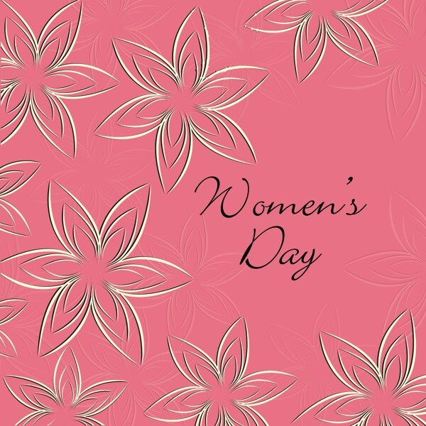 三八妇女节贺卡或海报上粉红色背景金色花设计