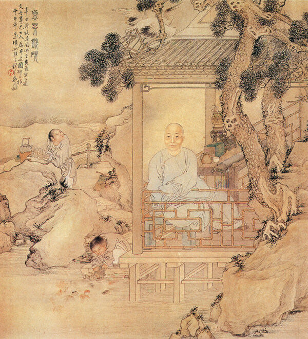烹茶洗砚图人物画中国古画0497