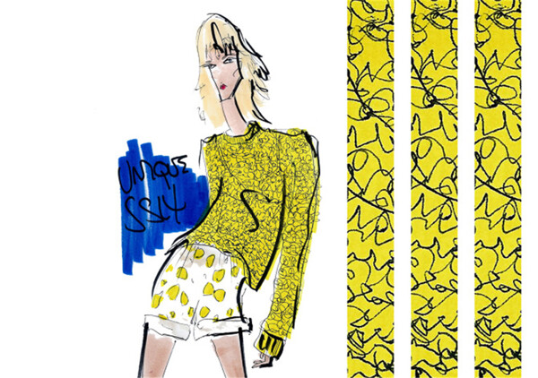 黄色花纹女装设计图