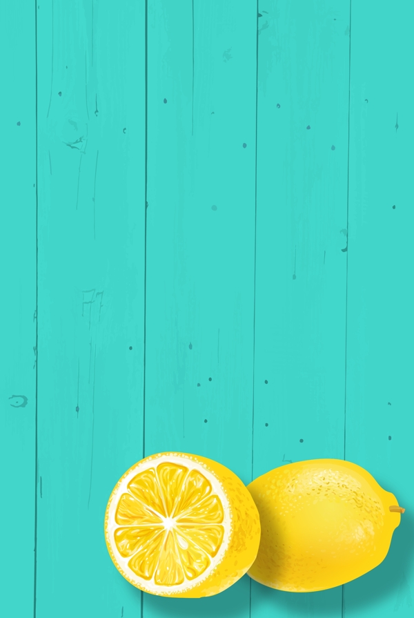 简约绿色木板柠檬装饰海报背景