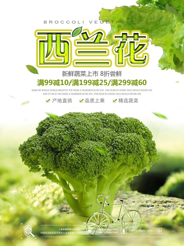 绿色清新西兰花蔬菜促销海报