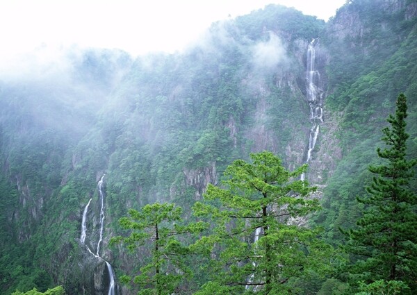 高清唯美山川流水树林雾气