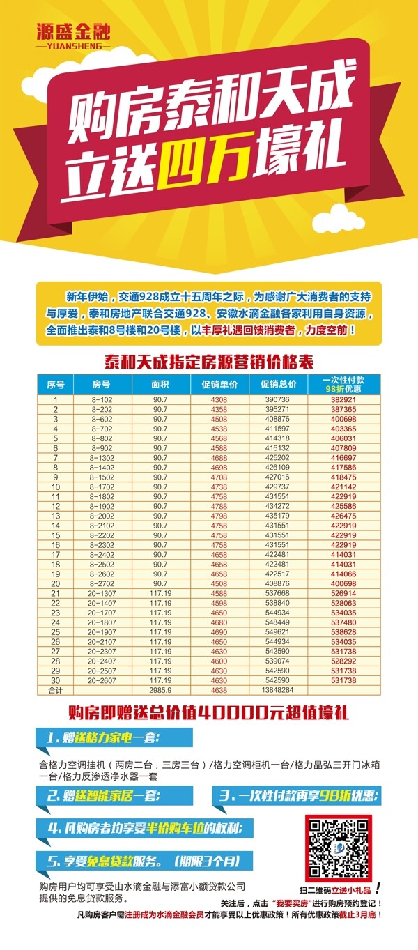 源盛金融房价明细房地产x展架海报