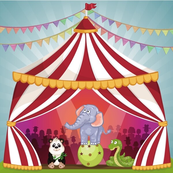 帐篷里马戏团的动物表演