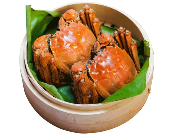 一蒸笼螃蟹美味食物动物河蟹蟹黄餐饮
