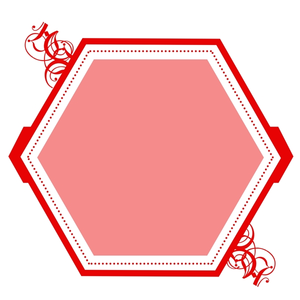 红色花纹六边形中国风边框素材可商用