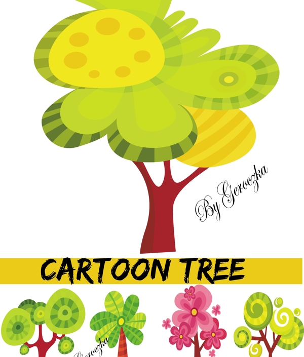 可爱卡通绿色树木矢量素材