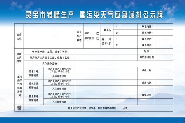 污染天气减排公示牌