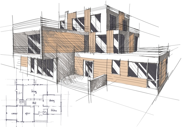 矢量大厦设计草图素材