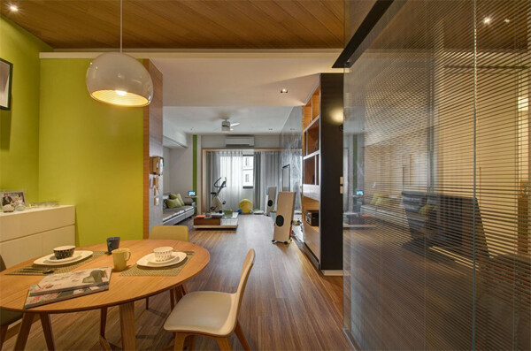 现代清新客厅绿色背景墙室内装修效果图