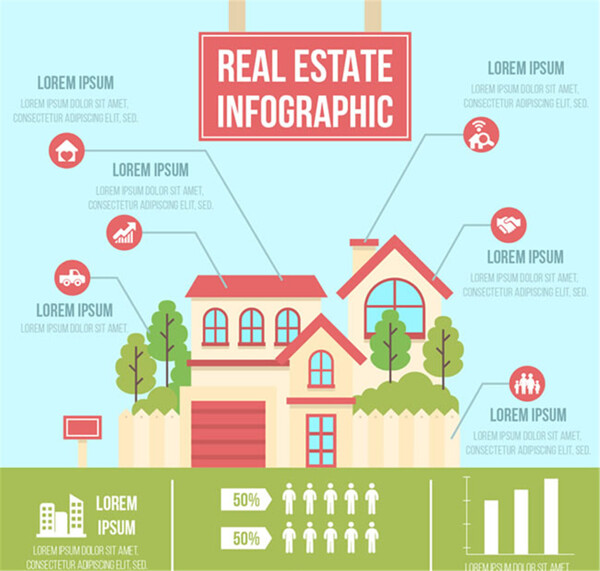 创意别墅不动产信息图矢量素材