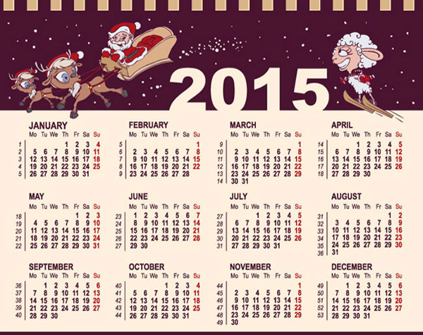 2015紫色羊年年历矢量素材下载