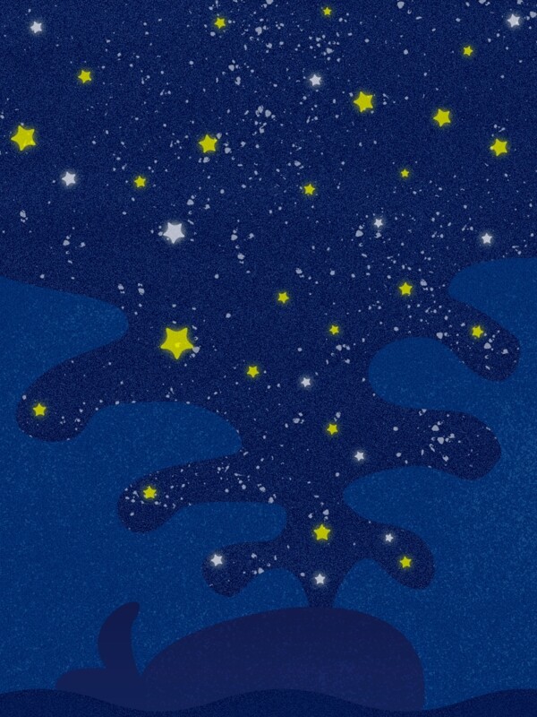 原创手绘鲸鱼梦幻蓝色璀璨星空背景
