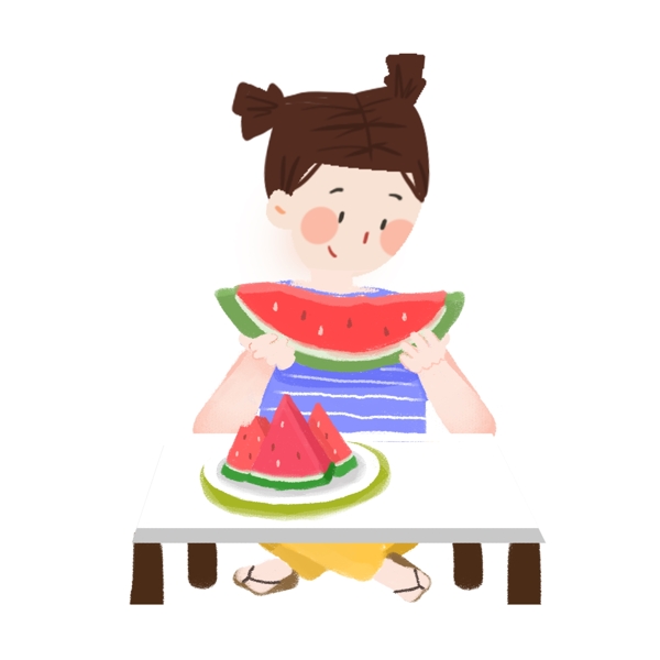 卡通吃西瓜的女孩人物设计
