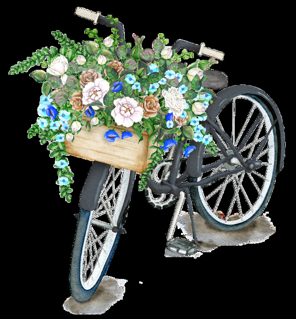 手绘彩色自行车卡通透明装饰合集