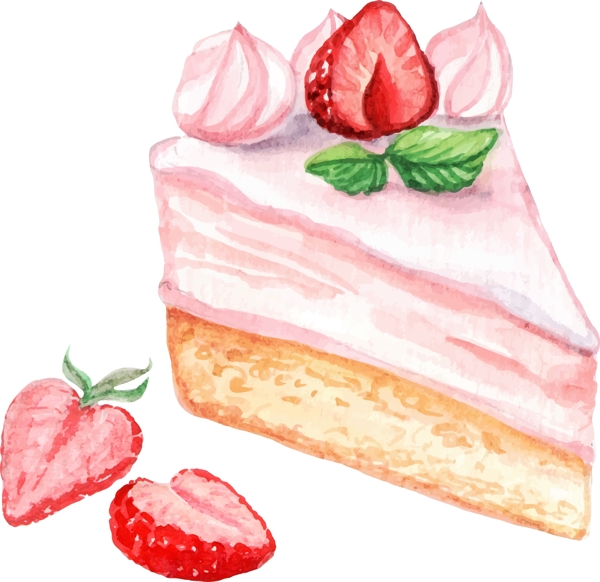 水彩绘草莓蛋糕插画