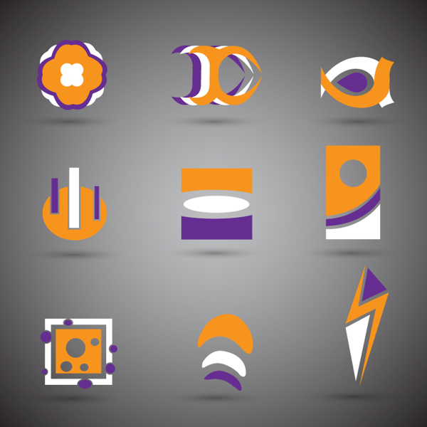 抽象的标志集设计在紫橙白色自由向量