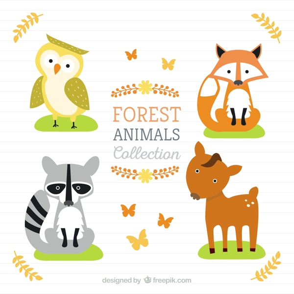 可爱的森林动物在平坦的风格