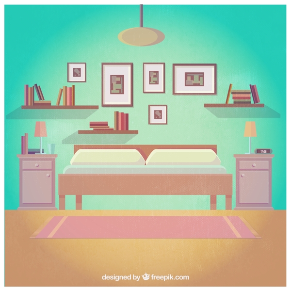蓝绿色调整洁卧室设计
