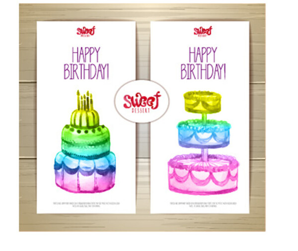 2款彩色蛋糕生日卡片矢量素材