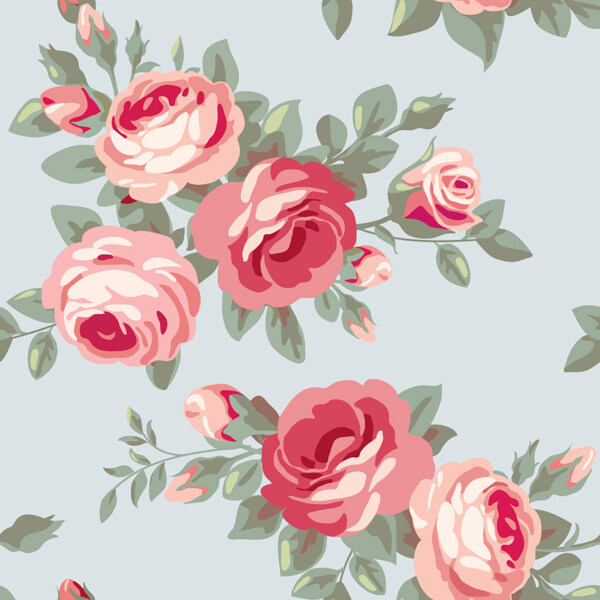 手绘粉色玫瑰花卉矢量背景
