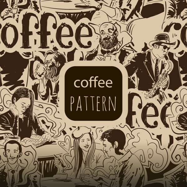 手绘喝咖啡的场景插图