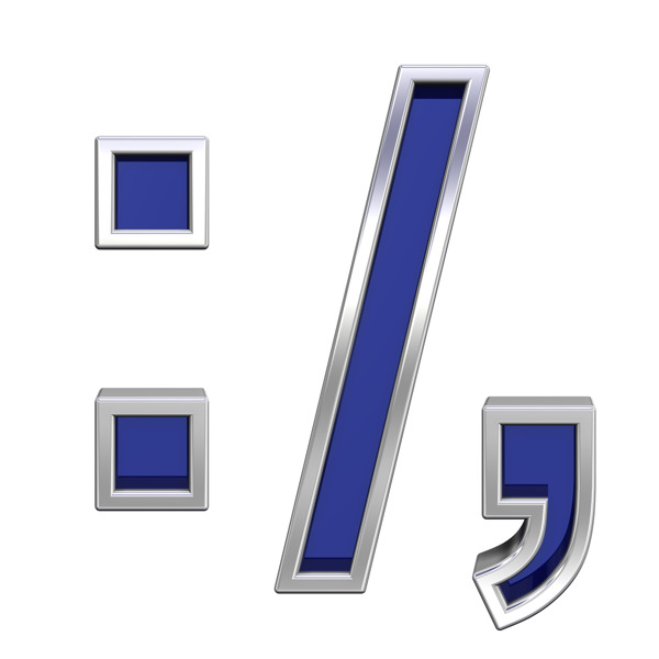 冒号分号期逗号标志从蓝色玻璃字母