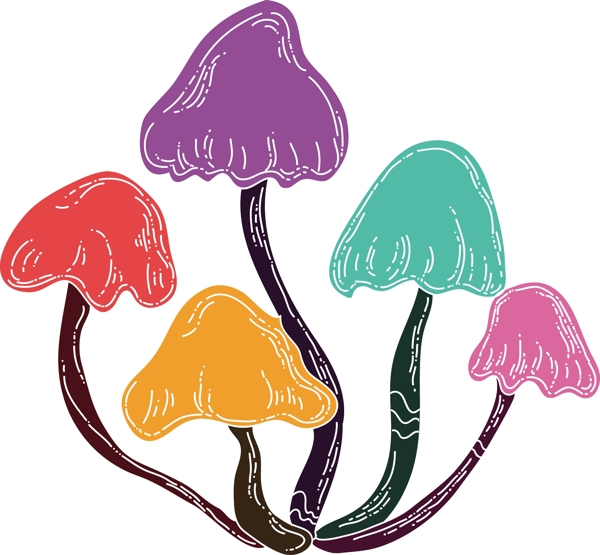 手绘卡通彩色蘑菇原创可商用元素