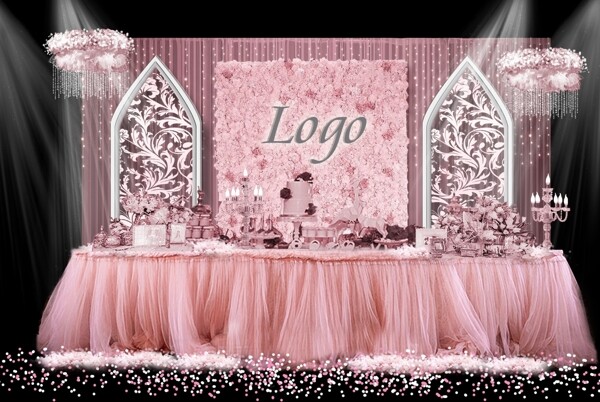 浪漫粉色婚礼甜品区效果图