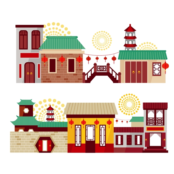 中国传统仿古艺术建筑插画