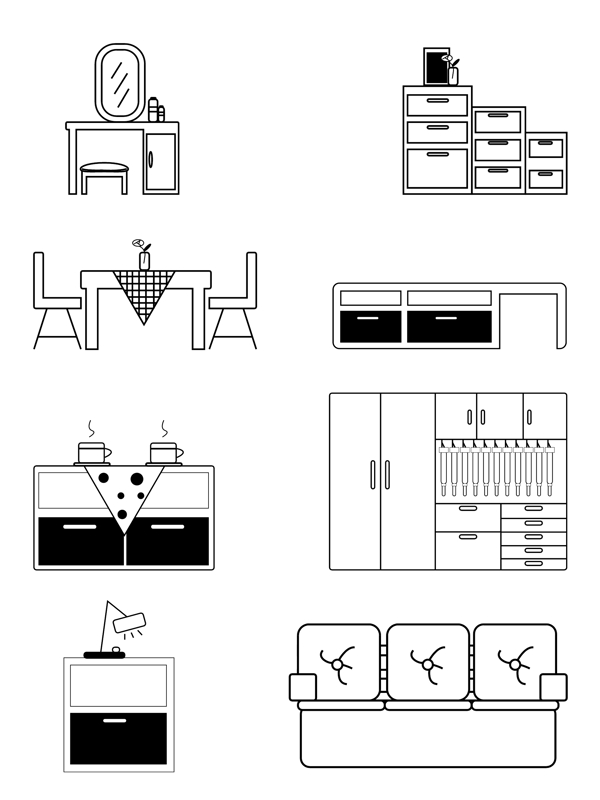 家具电商黑白简约风格图标icon
