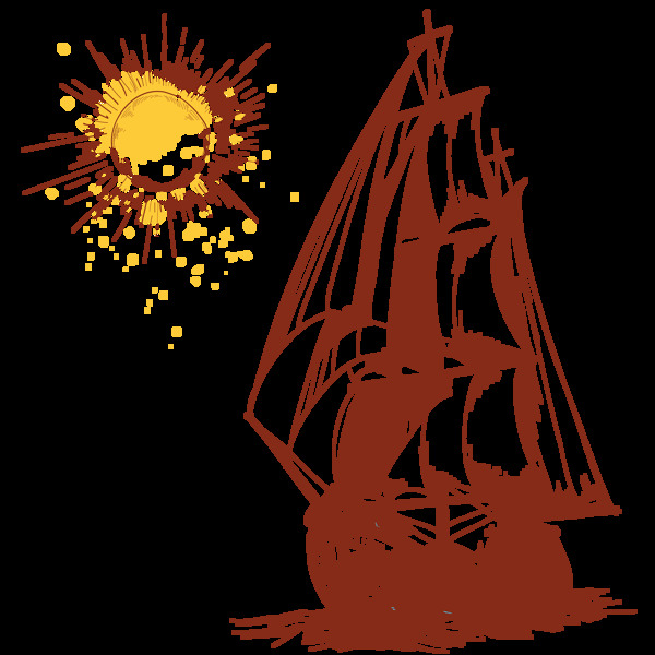 帆船太阳线稿草图背景素材