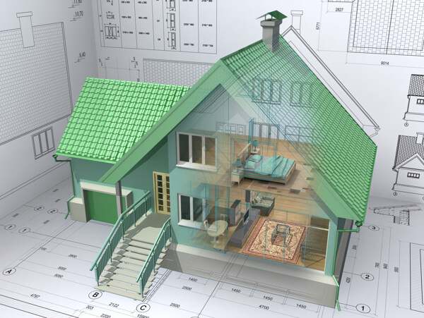 建筑图纸与房屋模型