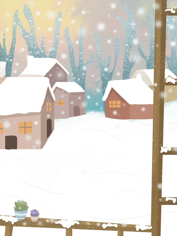 彩绘小雪节气雪地背景设计