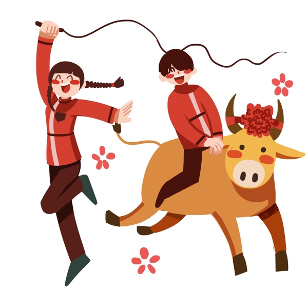 立春骑牛的女孩插画