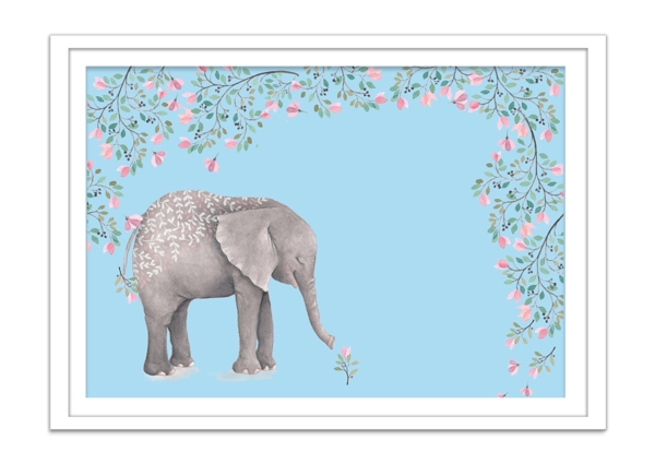现代极简可爱大象花温馨儿童房装饰画