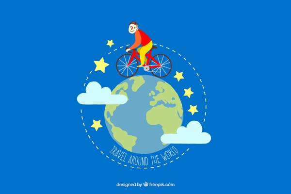 环绕地球骑自行车旅行的男子