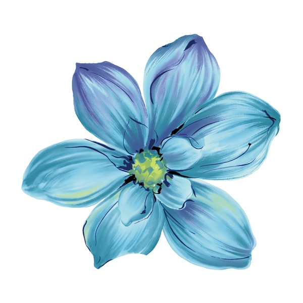 蓝色高贵的水彩花卉素材