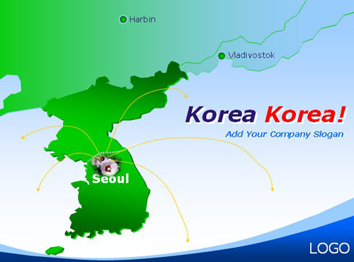 韩国地图背景企业PPT